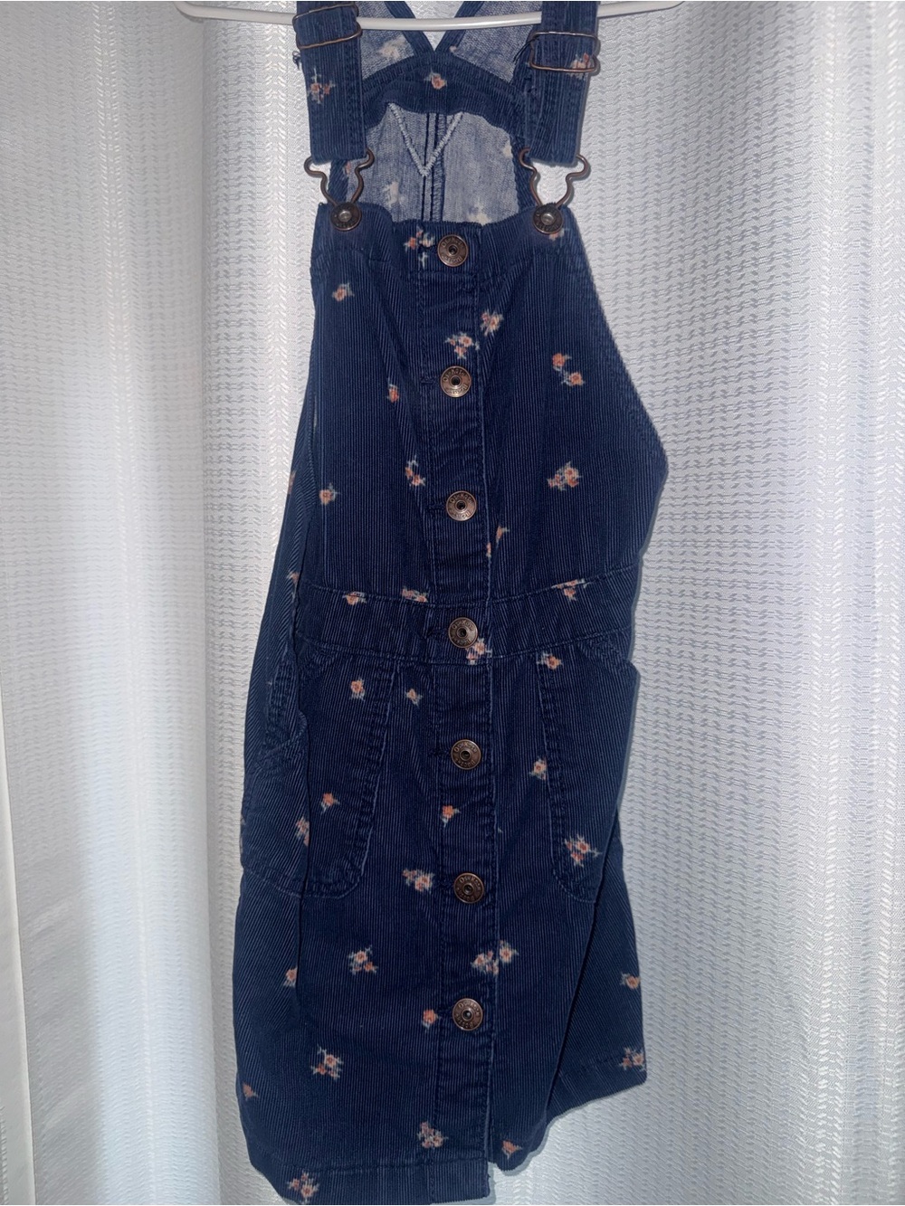 Navy Floral Corduroy Button-Front Overall Dress girls 8 Oshkosh